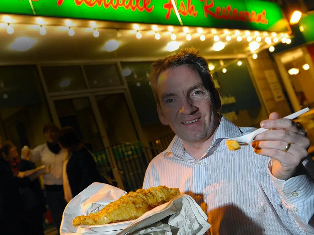 Stuart Devine with a fish supper